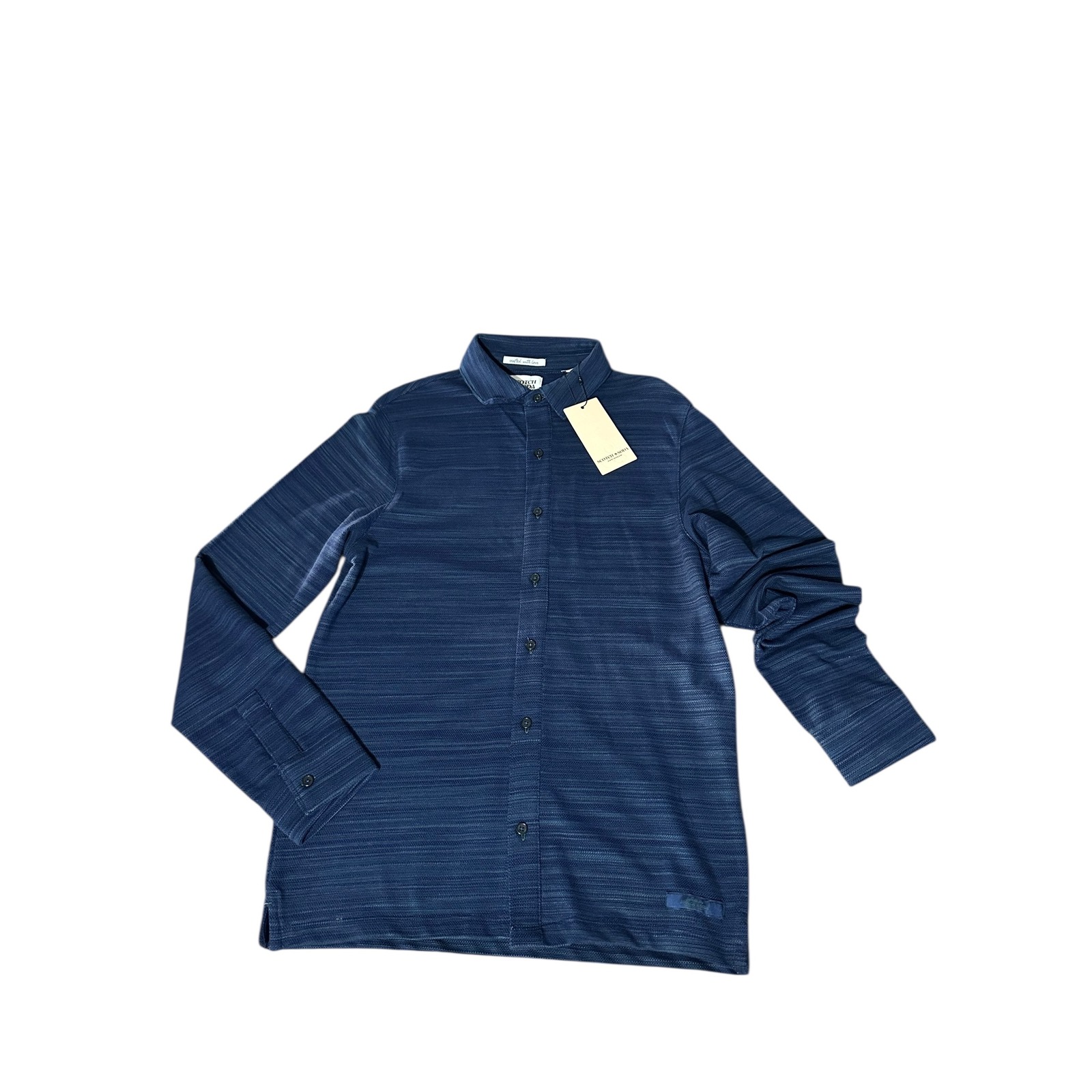 Scotch & Soda Shirt Men's Small Ink Blue Long Sleeve Space Dyed Button Up New